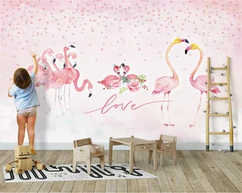 beibehang Vlastné módne 3d tapeta Nordic malé čerstvé zelené listy rastlín flamingo abstraktné pozadie stenu papiere domova