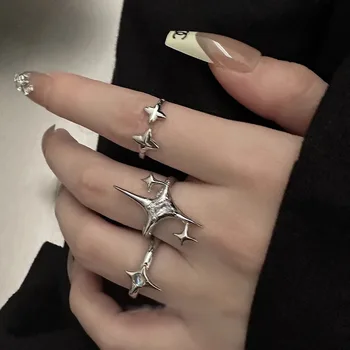 Módny Trend Zirkón Awn Star Otvoriť Prstene pre Ženy, Dievčatá Punk Dizajn Osobnosti kórejský Striebro Nepravidelný Prst Prsteň Veľkoobchod