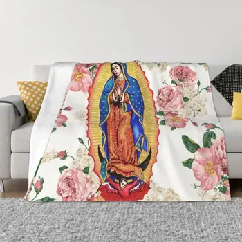 Panna, Z Guadalupe Gauč Fleece Hodiť Deka Teplý Flanel Mexiko Katolíckej Panny Márie Deky pre kancelársky balík Office Gauči Deka