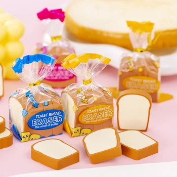4Pcs Chlieb Tvarované Gumy pre Deti Mini Novinka Toast Roztomilý Zábava Potravín, Ceruzky, Gumy pre Školy Triede Odmeny Party Láskavosti