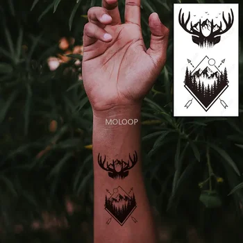 Tetovanie Nálepky Cricle Jeleň Antler Mesiac Lesných Stromov Horského Nepremokavé Dočasné Falošné Tatto pre Mužov, Ženy, Deti, Body Art