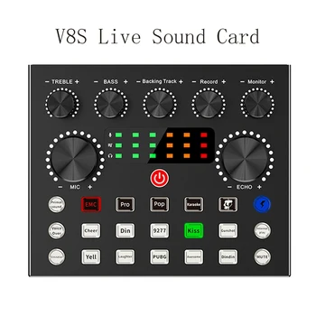 V8S Live Zvuková Karta, Mikrofón Zmiešavacie Súpravy 16 Zvukové Efekty, Nahrávanie Zvuku Zvuk Mixér Mixing Console Zosilňovač pre Telefón, PC