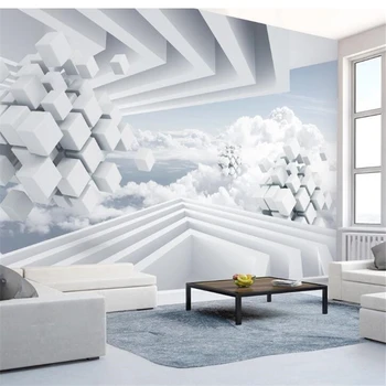 wellyu Vlastnú tapetu Tvorivé abstraktný priestor blue sky biele oblaky 3d stereo TV joj, steny, tapety 3d behang