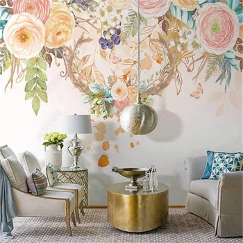 Nordic Americký obývacia izba nástenné maľby, tapety malé svieže kvetinové parohy pastoračnej pozadí steny papiere domova spálňa nástenná maľba
