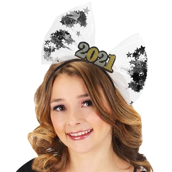 Lesk 2021 Číslo Hlavový Most Veľké Plastové Bowknot Star Flitrami Elastické Vlasy Hoop Vianoce, Nový Rok Party Headpiece