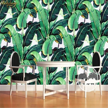 beibehang Vlastnú tapetu veľké nástenné ručne maľované dažďového pralesa rastlín banán leaf pastoračnej nástenné maľby pozadie stenu abstraktných de parede