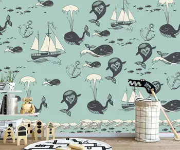 Vlastné tapetu akvarel Stredomoria tichom veľryba nástenná maľba detskej izby papier pozadí steny domáce dekorácie 3d tapety