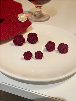 Kvety Temperament Vintage Velvet Stud Náušnice Nové Jesenné Ruže Kórejský Náušnice Šperky