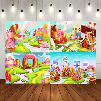 Tortu Rainbow Sweet Candy Šišku Happy Birthday Party Pozadia Fotografie Banner Dekorácie Baby Sprcha Pozadí Banner