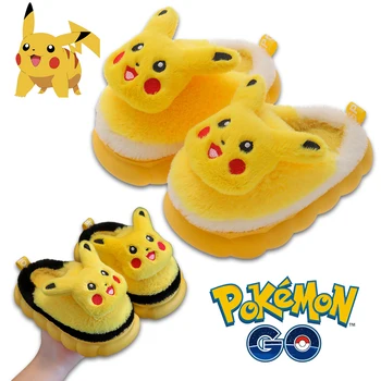 Pokémon Pikachu Bavlnené Papuče pre Chlapcov Kawaii Dievčatá Anime Zime Teplé Vnútorné Deti, Plyšové Papuče Non-slip Roztomilý Dom Topánky