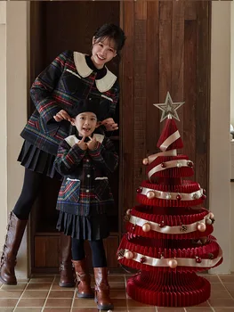 V Zime Vianoce Rodine Zodpovedajúce Teplý Kabát Detí Dievča Zahustiť Kockovaný Kabát Matka, Dcéra Zodpovedajúce Oblečenie