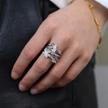 vysoká kvalita iskrenie bling 5A cubic zirconia cz plný prst prsteň multi kus butterfly svadobné prstene pre ženy