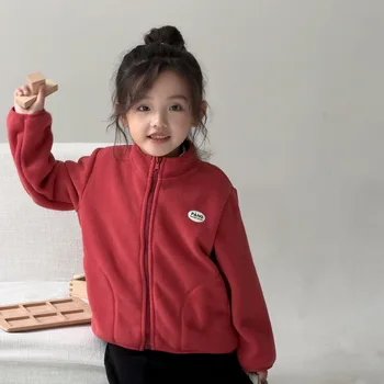 In Korean Zimné Detí Dievča Reverzibilné Bunda Fleece Pevné Bežné Teplé Baby Girl Top Voľné Všestranný Čerstvé Deti Dievča Kabát