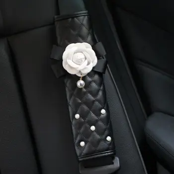 Kreatívne Koža Pearl Camellia Kvet Auto Pásov Kryt Rameno Podložky Auto Radiaca Páka Ručnej Brzdy Zahŕňa Auto Interiérové Doplnky