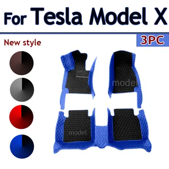 Auto Rohože Pre Tesla Model X 7 Sedadiel 2015~2022 Kompletnú Sadu Luxusných Kobercov Koberec Anti Nečistoty Pad Kožené Mat Auto Príslušenstvo Tapete Carro