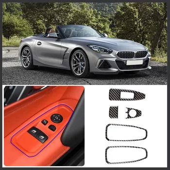 Pre 2017-2020 BMW Z4 G29 Mäkké Uhlíkových Vlákien Auto Tvarovanie Skla Výťah Prepínač Dekoratívne Rám Nálepky Auto Interiérové Doplnky