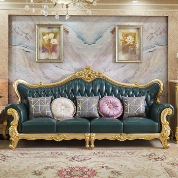 Gauč Európskej obývacia izba veľké luxusné kožené 123 zmes U-tvarované obývacia izba villa nábytok všetky masívneho dreva šampanské kol