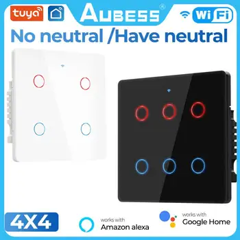 AUBESS 4/6 Gang Tuya Brazília Smart Switch 4x4 WiFi Wall Light Switch Dotykový Panel Smart Život Kontroly Podporu Alexa Domovská stránka Google