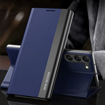 Luxusné Kožené Magnetické Flip Držiak na Telefón puzdro Pre Samsung Galaxy S23 S24 S22 S21 S20 FE S10 Plus Poznámka: 20 10 9 Ultra-tenký Kryt