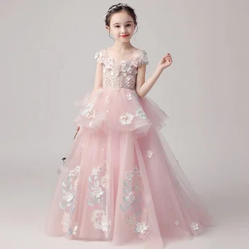 Vysoko Kvalitné Ružové Dievčatá Boutique Oblečenie Strana Deti Kvetina Dievča Šaty