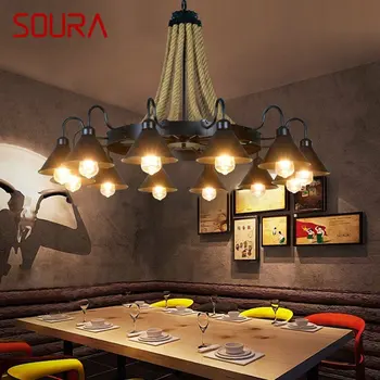 SOURA Klasický Luster Odrazové Zariadenia Loft Dizajn LED Kreatívny Priemysel Lano Prívesok Lampa pre Domáce Spálňa Hoteli