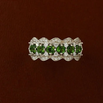 14K Bieleho Zlata Demantoid Emerald Kolo Zelený Drahokam Pol Večnosti Prst Kapela Krúžky 9K Semi-precious Stone Šperky Veľkoobchod
