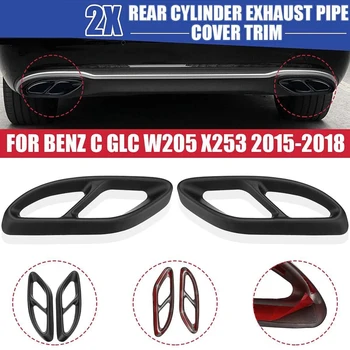 Matt Black Auto Zadné Duálny Výfukového Potrubia Stick Zahŕňa Auto Výfukových Šál Výbava Pre Benz C GLC W205 X253 2015 - 2018