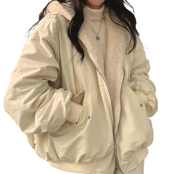 Baránok vlna bavlna bunda dámske zimné nový kórejský plyšové a zosilnené dvojité vrstvený voľné bavlnená bunda s kapucňou