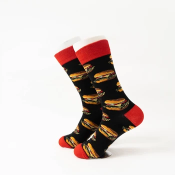 MYORED 1 pár Nových zimných cartoon burger vzor mužov pár módny trend mid-trubice ponožky