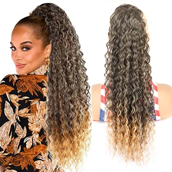 Krátke Afro Lístkového Cope, Syntetické Vlasy Klip v Pony Chvost predlžovanie Vlasov Blond Šnúrkou Kinky Kučeravé žiaruvzdorné Hairpiece
