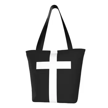 Klasické Ježiš Kríž Nakupovanie Tote Bag Kresťanskej Viery Plátno Shopper Taška Cez Rameno Veľkú Kapacitu, Kabelky