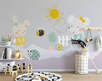 beibehang Vlastné hodvábne moderné abstraktných de parede tapety králik ilustrácia detskej izby pozadí stenu, papierové tapety nástenná maľba