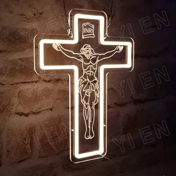 3D Ježiš Kríž Neónový nápis, Teplá Biela Ježiš Kríž LED, Neónové Svetlo, Ručné 3D Gravírovanie Ježiš Kríž Lampa pre Priateľa, Rodinu, Easte