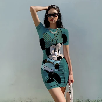Disney značky Bodycon Mini Šaty Ženy Sexy Košieľka Tela-Tvarovanie Minnie Mickey Hip Sukne Polnoci Štýl Žena Strany Clubwear