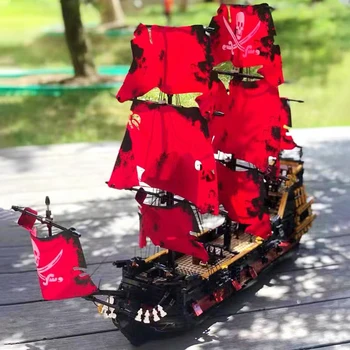 PLESNE KRÁĽ Pirátov, Lode, Stavebné Bloky, Červená Kráľovná Loď Corsair Tehly Model Creative Expert Hračky Pre Dieťa Narodeniny Darček MOC