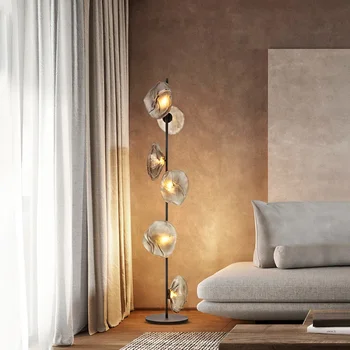 Post-Moderné Svetlo Luxusná Obývacia Izba Gauč Poschodí Lampa Multi-Vedúci Vertikálne Čítanie Spálňa Dizajnér Creative Cloud Sklo Lampa