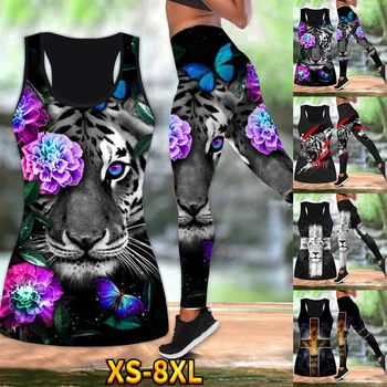 Dámske Kvetinové Tiger, Lev 3D celého Vytlačené Combo Leginy Jóga Nohavice a Duté Nádrž Dámske Športové Vesta Tank Top Vyhovovali XS-8XL