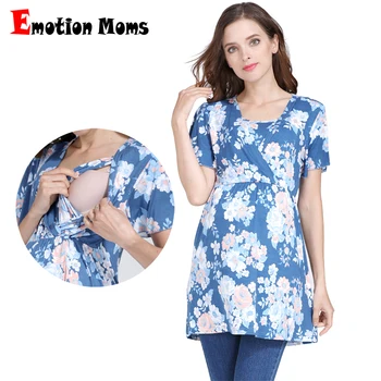 Kvetinový Materskej Ošetrovateľskej Top Ženy Modálne Dlhé Dojčenie T-Shirt Voľné Lady Tehotné Tričko tehotenstva oblečenie doprava zadarmo