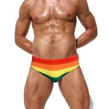 Európa Amerika Rainbow Plávať Nohavičky Sexy Mužov S Nízkym Pásom Bikiny, Plavky Pad Push Up Plavky Móda Šport Beach Surf Šachty