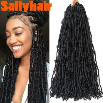 Sallyhair 18-palcové Motýľ Kučeravé Faux Locs Háčkovanie Sieťky, predlžovanie Vlasov 12 Pramene/bal Prírodný Black Pletenie Syntetické Vlasy
