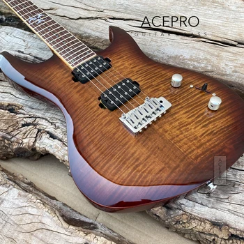 Acepro Hnedé Flame Maple Top Elektrická Gitara, Wilkinson Most, Abalone Intarzia, Doprava Zdarma Guitarra, Na Sklade