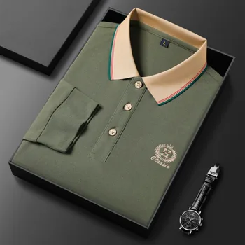 2023 Novej pánskej Módy Dlhé rukávy Polo Tričko Business Bežné Mužov Priedušná Všestranný Polo T-shirt