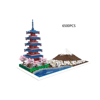 Svetoznámej Architektúry Micro Diamond Blok Cherry Blossom Mount Fuji V Japonsku Tehla Zostaviť Nanobrick Hračky Pre Dary