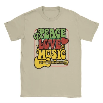 Mier, Láska Hudby T-shirt Gitara Hippie Flower Power Grafický Hornej Béžová Unisex Muži Ženy Estetické Oblečenie Letné Módne Retro Čaj