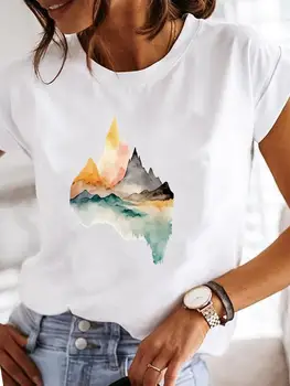 Móda Lady Graphic Tee Šaty, Krátky Rukáv T Oblečenie, Horské Akvarel Krásne Trend Tlač Ženy Ženy Bežné T-shirts