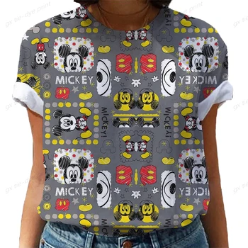 Dámske Tričko Cartoon Disney Mickey Mouse Tlač Harajuku Oblečenie 2023 Bežné Krátke Sleeve Tee Lete Pulóver Voľné Streetwear