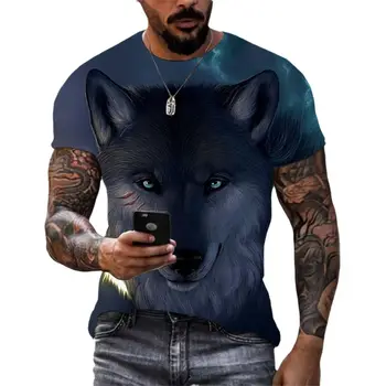 Nové Letné Populárne Wild Wolf Obrázok Zábava Osobnosti Muži T-Shirts 3D Tlač Hip Hop okolo Krku Tričká Krátky Rukáv Bežné Topy