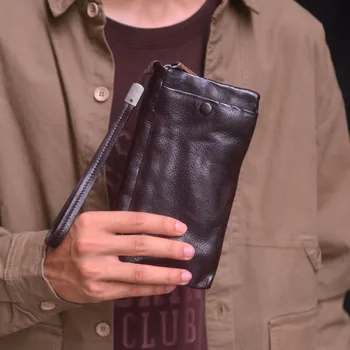 AETOO Mužov vintage vrchnú vrstvu cowhide kožené zápästie peňaženky Prenosné úložiská multi-slot skladaný dizajn, klip peniaze dlhé