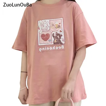 2021 Lete Sladké Roztomilý Japončina Kórejčina Žena Tričko Tlač Králik Láska Srdce Malého Medveďa Ice Cream Harajuku Dievča Ružové Tričká Topy