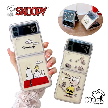 Snoopy Telefón puzdro pre Samsung Z Flip 3 4 Kreslená Postavička Modelovanie Roztomilý Charlie Transparentné Silikónové Ochranné puzdro Creative